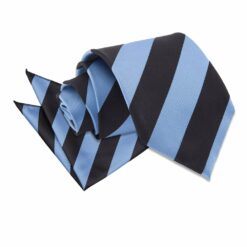Baby Blue and Black Striped Tie and Pocket Square Set Baby Blue and Black Striped Tie and Pocket Square Set