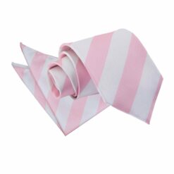 Baby Pink and White Striped Tie and Pocket Square Set Baby Pink and White Striped Tie and Pocket Square Set