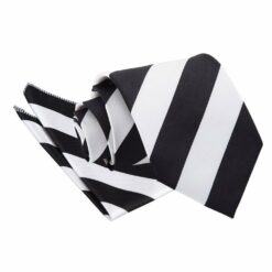 Black and White Striped Tie and Pocket Square Set