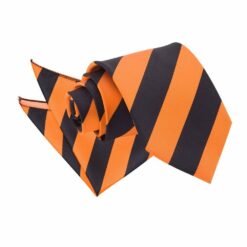 Orange and Black Striped Tie and Pocket Square Set