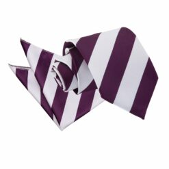 Purple and White Striped Tie and Pocket Square Set
