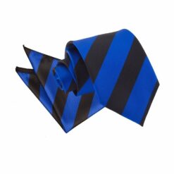 Royal Blue and Black Striped Tie and Pocket Square Set Royal Blue and Black Striped Tie and Pocket Square Set