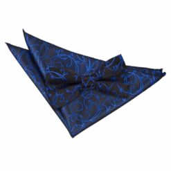 Black and Blue Swirl Bow Tie and Pocket Square Set