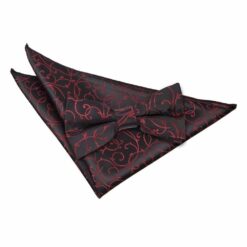 Black and Burgundy Swirl Bow Tie and Pocket Square Set