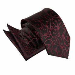 Black and Burgundy Swirl Tie and Pocket Square Set