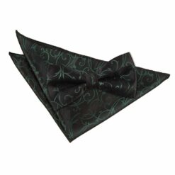 Black and Green Swirl Bow Tie and Pocket Square Set