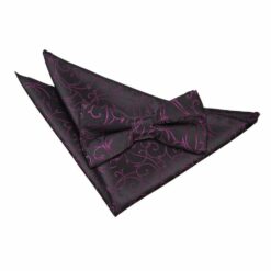 Black and Purple Swirl Bow Tie and Pocket Square Set