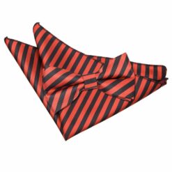 Black and Red Thin Stripe Bow Tie and Pocket Square Set