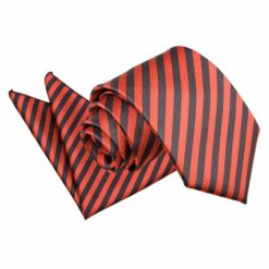 Black and Red Thin Stripe Tie and Pocket Square Set