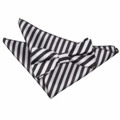 Black and Silver Thin Stripe Bow Tie and Pocket Square Set