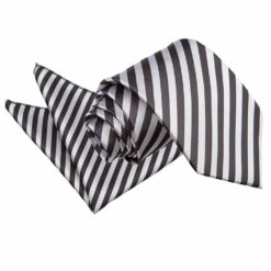 Black and Silver Thin Stripe Tie and Pocket Square Set Black and Silver Thin Stripe Tie and Pocket Square Set