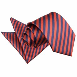 Navy Blue and Red Thin Stripe Tie and Pocket Square Set