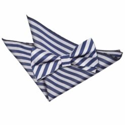 Navy Blue and Silver Thin Stripe Bow Tie and Pocket Square Set Navy Blue and Silver Thin Stripe Bow Tie and Pocket Square Set