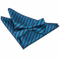 Navy Blue and Teal Thin Stripe Bow Tie and Pocket Square Set Navy Blue and Teal Thin Stripe Bow Tie and Pocket Square Set