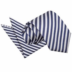 White and Navy Blue Thin Stripe Tie and Pocket Square Set White and Navy Blue Thin Stripe Tie and Pocket Square Set