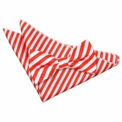 White and Red Thin Stripe Bow Tie and Pocket Square Set White and Red Thin Stripe Bow Tie and Pocket Square Set