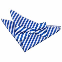 White and Royal Blue Thin Stripe Bow Tie and Pocket Square Set White and Royal Blue Thin Stripe Bow Tie and Pocket Square Set