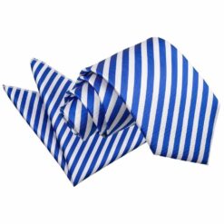 White and Royal Blue Thin Stripe Tie and Pocket Square Set White and Royal Blue Thin Stripe Tie and Pocket Square Set