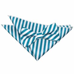 White and Teal Thin Stripe Bow Tie and Pocket Square Set White and Teal Thin Stripe Bow Tie and Pocket Square Set