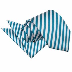White and Teal Thin Stripe Tie and Pocket Square Set White and Teal Thin Stripe Tie and Pocket Square Set