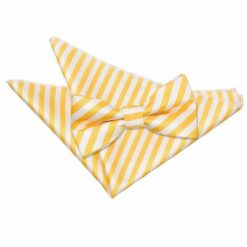 White and Yellow Thin Stripe Bow Tie and Pocket Square Set White and Yellow Thin Stripe Bow Tie and Pocket Square Set
