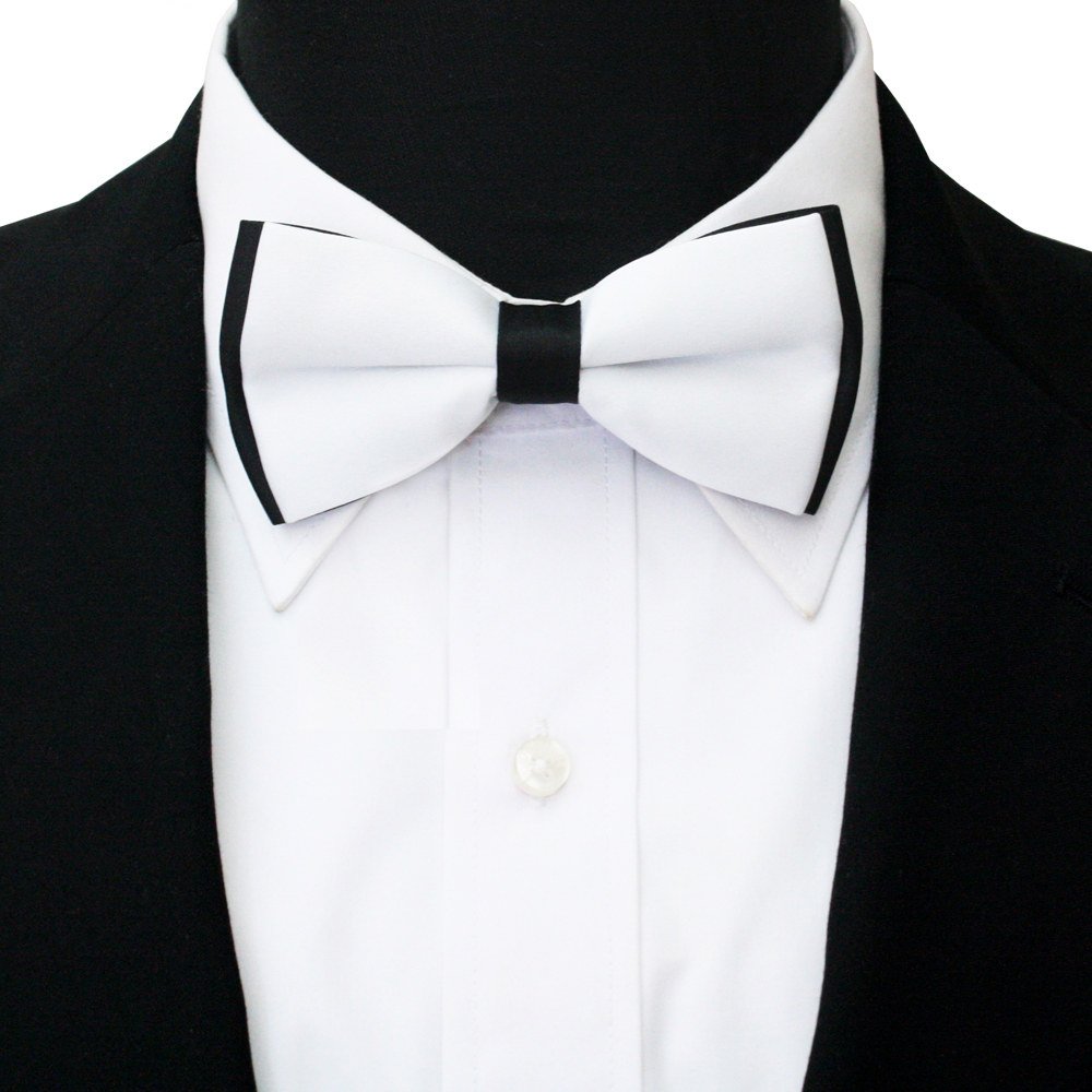 Men's Plain White & Black Satin Bow Tie